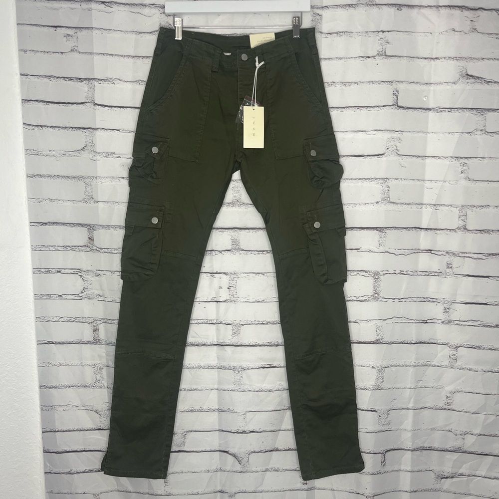MNML Olive Green Slim Cargo Pants Men 31X36 NWT Streetwear Multi Pocket Utility